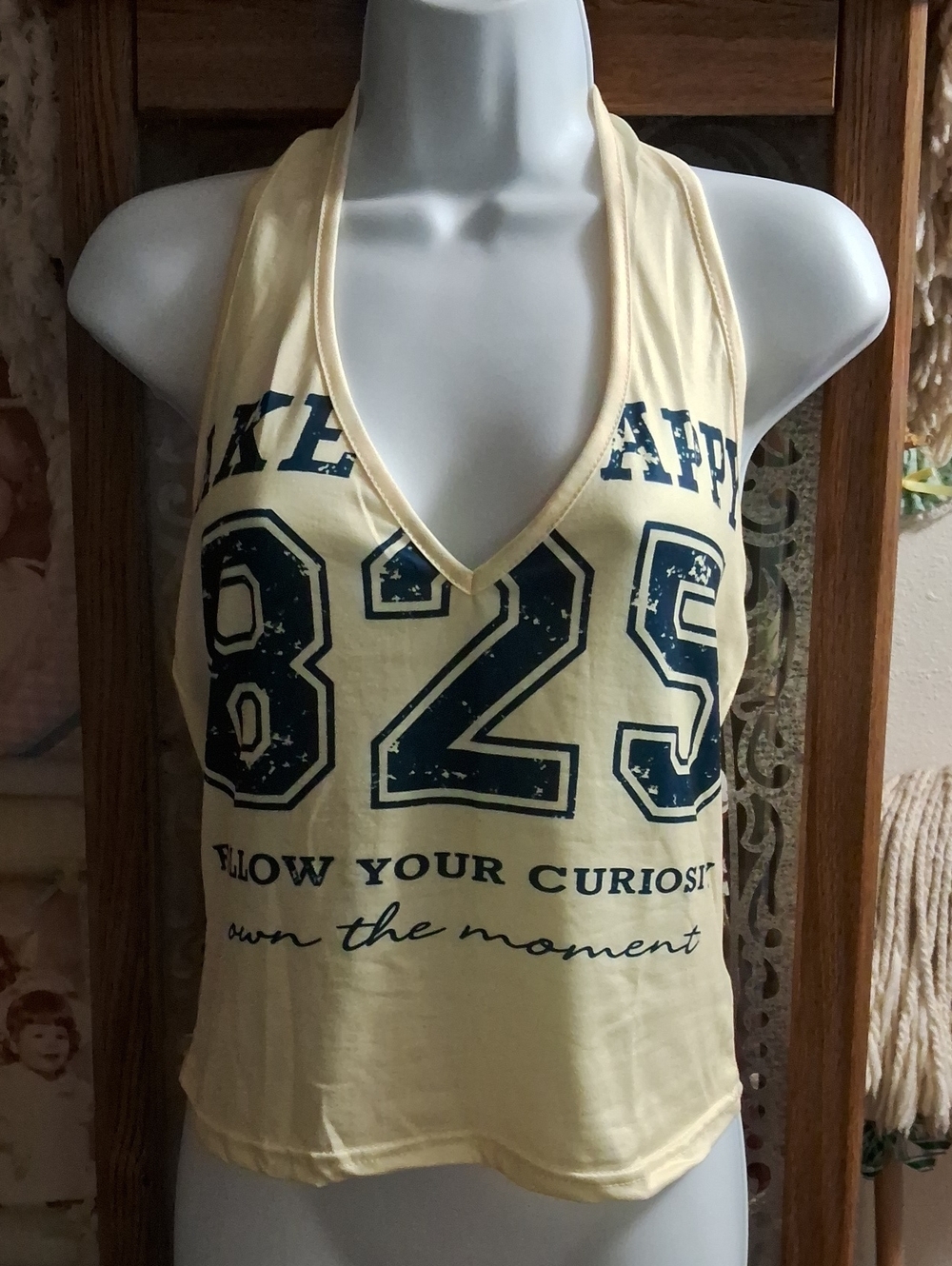 NWOT,Women's,Yellow, Graphic Halter, Tank Top/Crop Top💛🖤💛